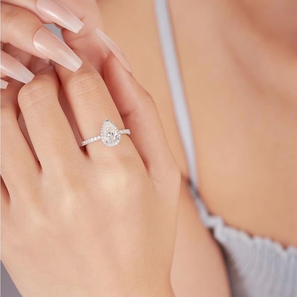 Moissanite Sterling Silver Teardrop Ring - Picture 2 of 4